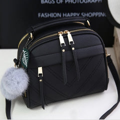 PU Leather Handbag for Women New Girl Messenger Bags with Fair Ball Tassel Fashion Female Shoulder Bags Ladies Party Handbags
