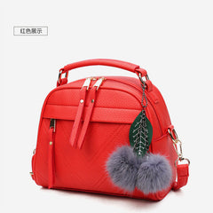 PU Leather Handbag for Women New Girl Messenger Bags with Fair Ball Tassel Fashion Female Shoulder Bags Ladies Party Handbags