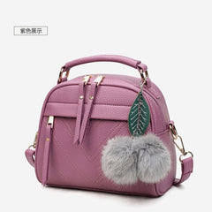 PU Leather Handbag for Women New Girl Messenger Bags with Fair Ball Tassel Fashion Female Shoulder Bags Ladies Party Handbags