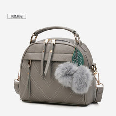 PU Leather Handbag for Women New Girl Messenger Bags with Fair Ball Tassel Fashion Female Shoulder Bags Ladies Party Handbags