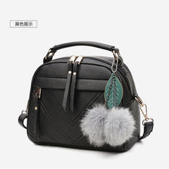 PU Leather Handbag for Women New Girl Messenger Bags with Fair Ball Tassel Fashion Female Shoulder Bags Ladies Party Handbags
