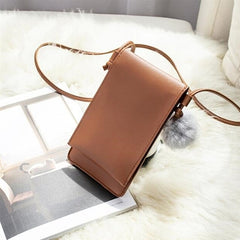 PU Leather Handbag for Women New Girl Messenger Bags with Fair Ball Tassel Fashion Female Shoulder Bags Ladies Party Handbags