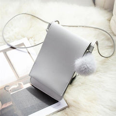 PU Leather Handbag for Women New Girl Messenger Bags with Fair Ball Tassel Fashion Female Shoulder Bags Ladies Party Handbags