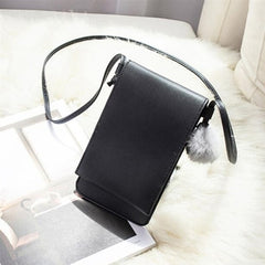 PU Leather Handbag for Women New Girl Messenger Bags with Fair Ball Tassel Fashion Female Shoulder Bags Ladies Party Handbags