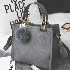 PU Leather Handbag for Women New Girl Messenger Bags with Fair Ball Tassel Fashion Female Shoulder Bags Ladies Party Handbags