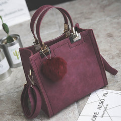 PU Leather Handbag for Women New Girl Messenger Bags with Fair Ball Tassel Fashion Female Shoulder Bags Ladies Party Handbags