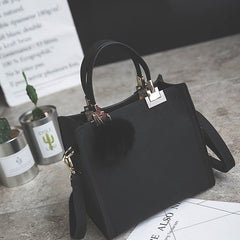 PU Leather Handbag for Women New Girl Messenger Bags with Fair Ball Tassel Fashion Female Shoulder Bags Ladies Party Handbags