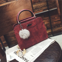 PU Leather Handbag for Women New Girl Messenger Bags with Fair Ball Tassel Fashion Female Shoulder Bags Ladies Party Handbags