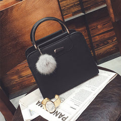 PU Leather Handbag for Women New Girl Messenger Bags with Fair Ball Tassel Fashion Female Shoulder Bags Ladies Party Handbags