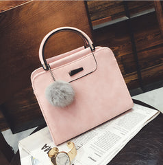 PU Leather Handbag for Women New Girl Messenger Bags with Fair Ball Tassel Fashion Female Shoulder Bags Ladies Party Handbags