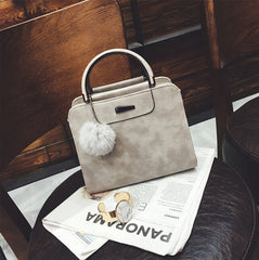 PU Leather Handbag for Women New Girl Messenger Bags with Fair Ball Tassel Fashion Female Shoulder Bags Ladies Party Handbags