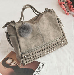 PU Leather Handbag for Women New Girl Messenger Bags with Fair Ball Tassel Fashion Female Shoulder Bags Ladies Party Handbags