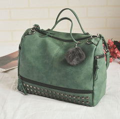 PU Leather Handbag for Women New Girl Messenger Bags with Fair Ball Tassel Fashion Female Shoulder Bags Ladies Party Handbags