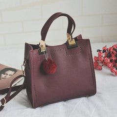 PU Leather Handbag for Women New Girl Messenger Bags with Fair Ball Tassel Fashion Female Shoulder Bags Ladies Party Handbags