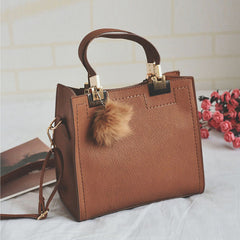 PU Leather Handbag for Women New Girl Messenger Bags with Fair Ball Tassel Fashion Female Shoulder Bags Ladies Party Handbags