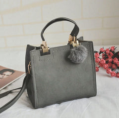 PU Leather Handbag for Women New Girl Messenger Bags with Fair Ball Tassel Fashion Female Shoulder Bags Ladies Party Handbags